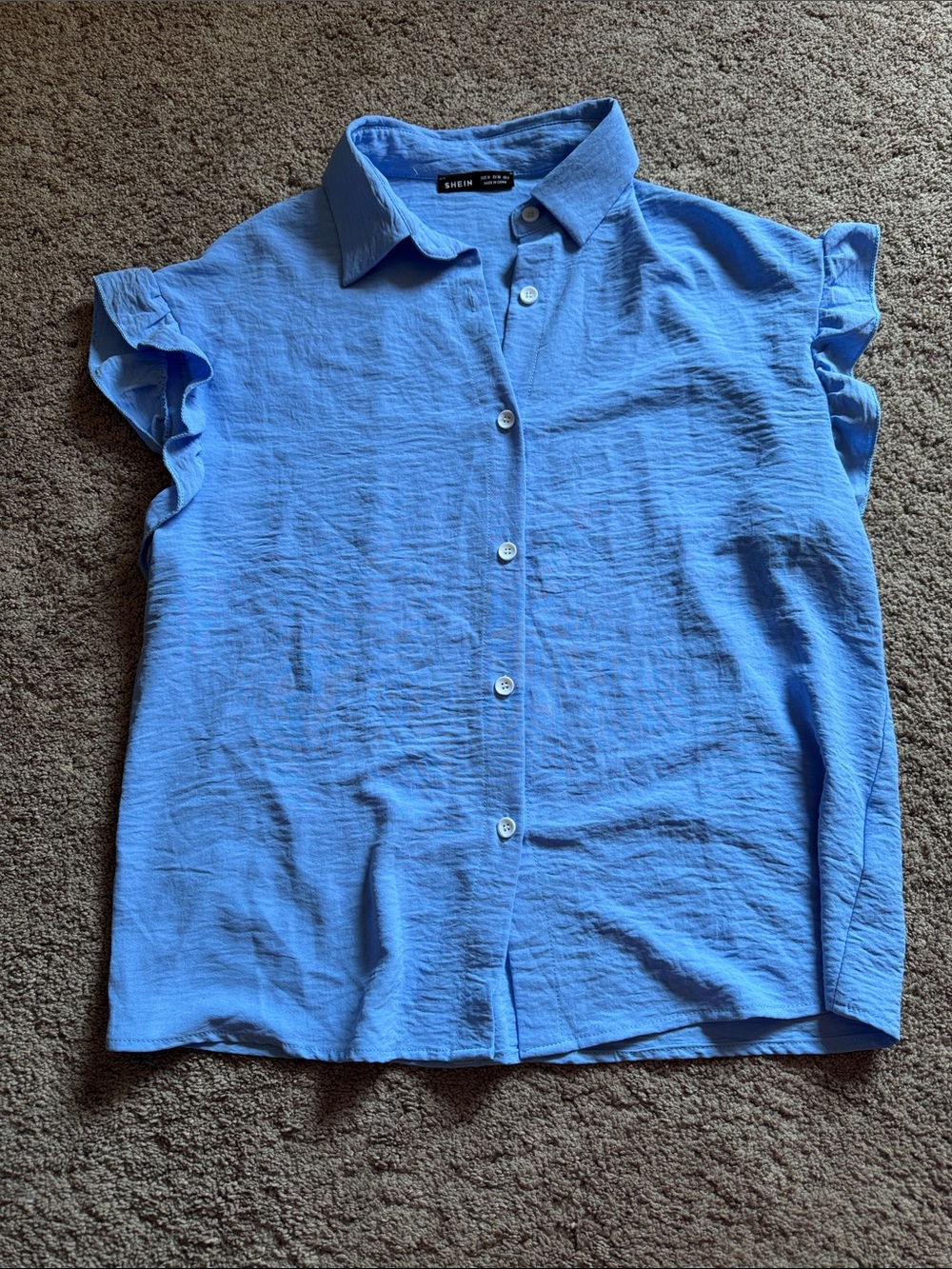 SHEIN Light Blue Ruffle Sleeve Button-Up Top